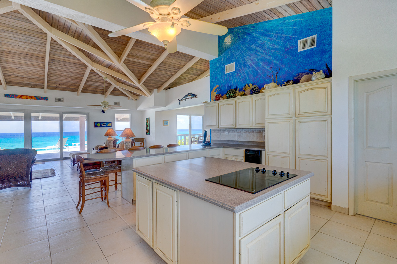 The kitchen at The Family Beach House on San Salvador